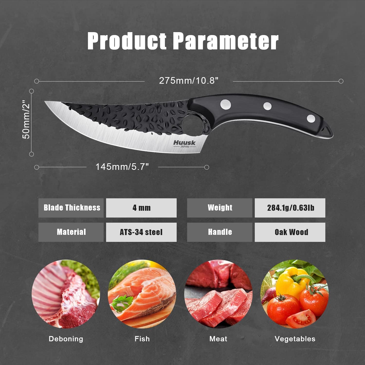 Cuchillo Huusk Vikingo con mango ergonómico para agarre cómodo durante despiece.
