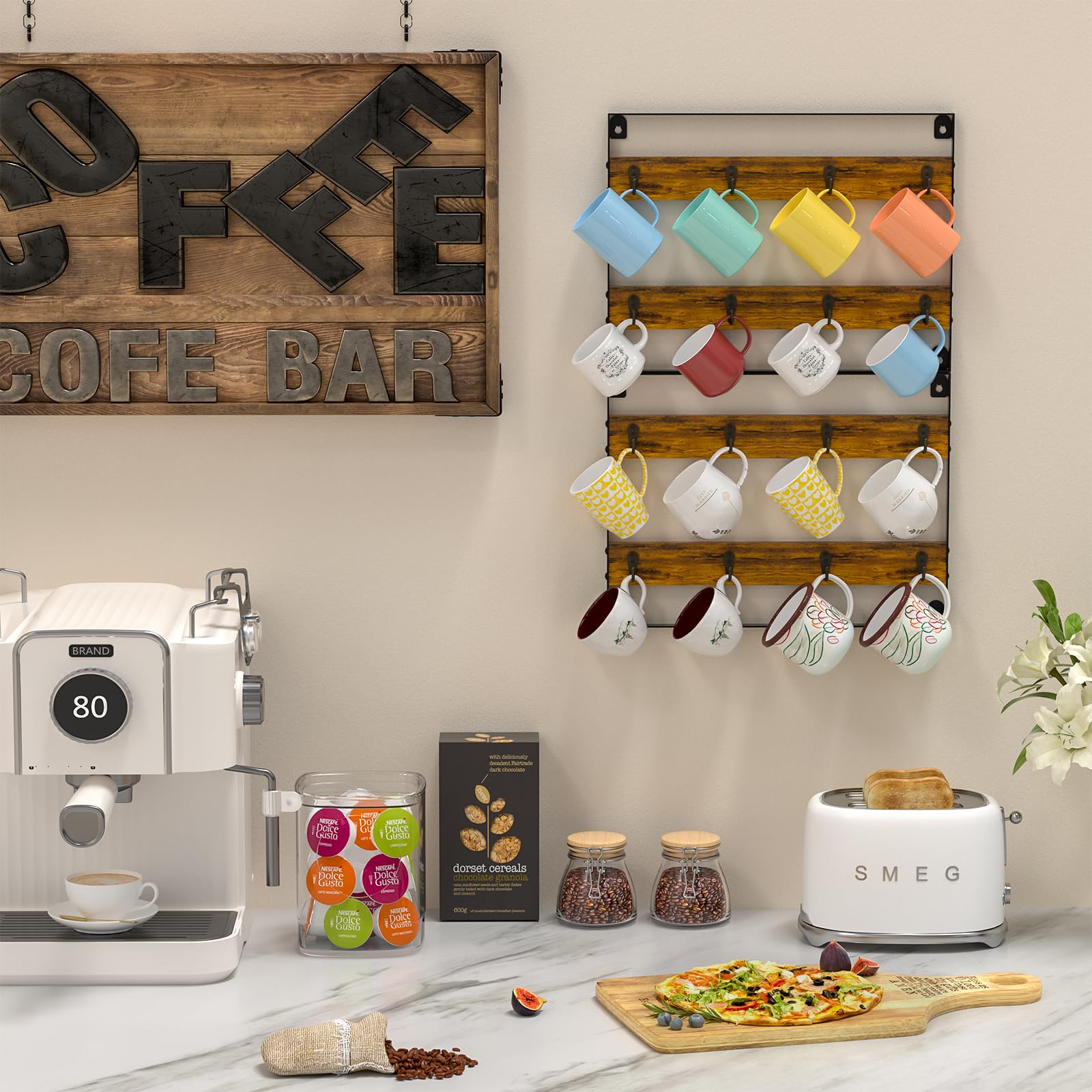 Huxitocan dos-unidades rack-tazas pared, ahorro de espacio para la cocina.
