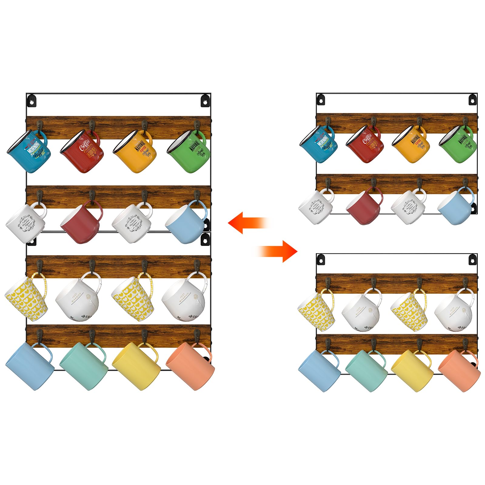 Huxitocan rack-tazas madera-rustica y hierro negro, estilo elegante.