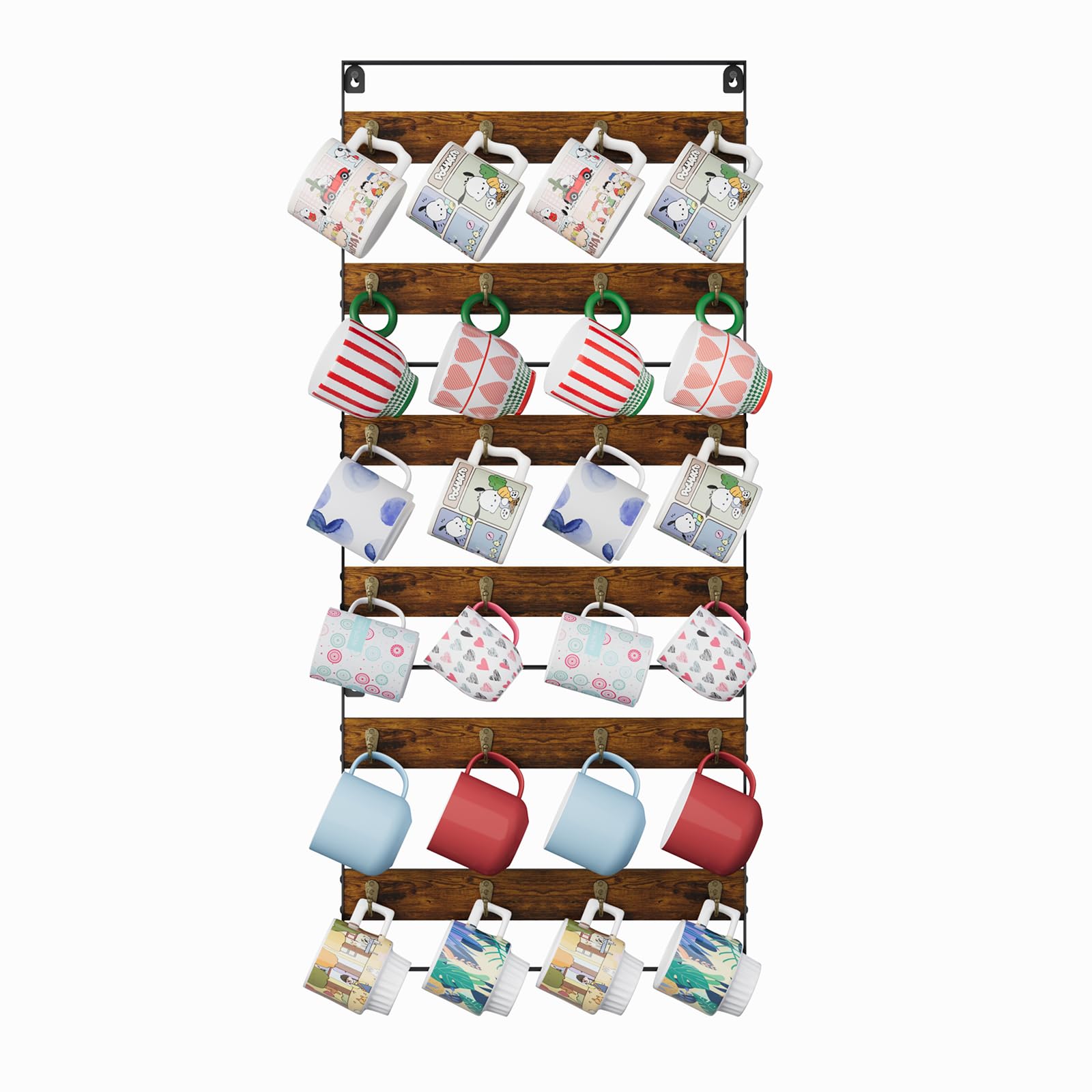 Huxitocan soporte de pared para tazas en madera y hierro, ahorro de espacio.