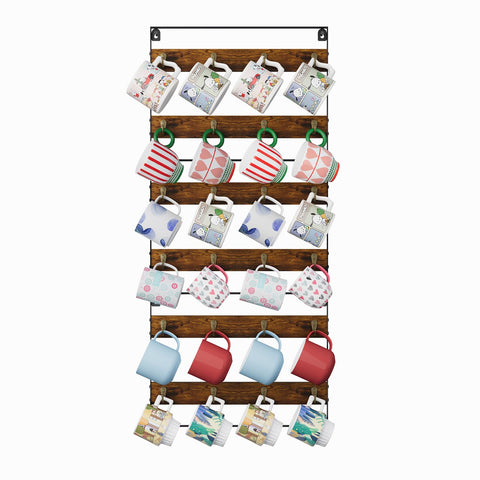 Huxitocan soporte de pared para tazas en madera y hierro, ahorro de espacio.