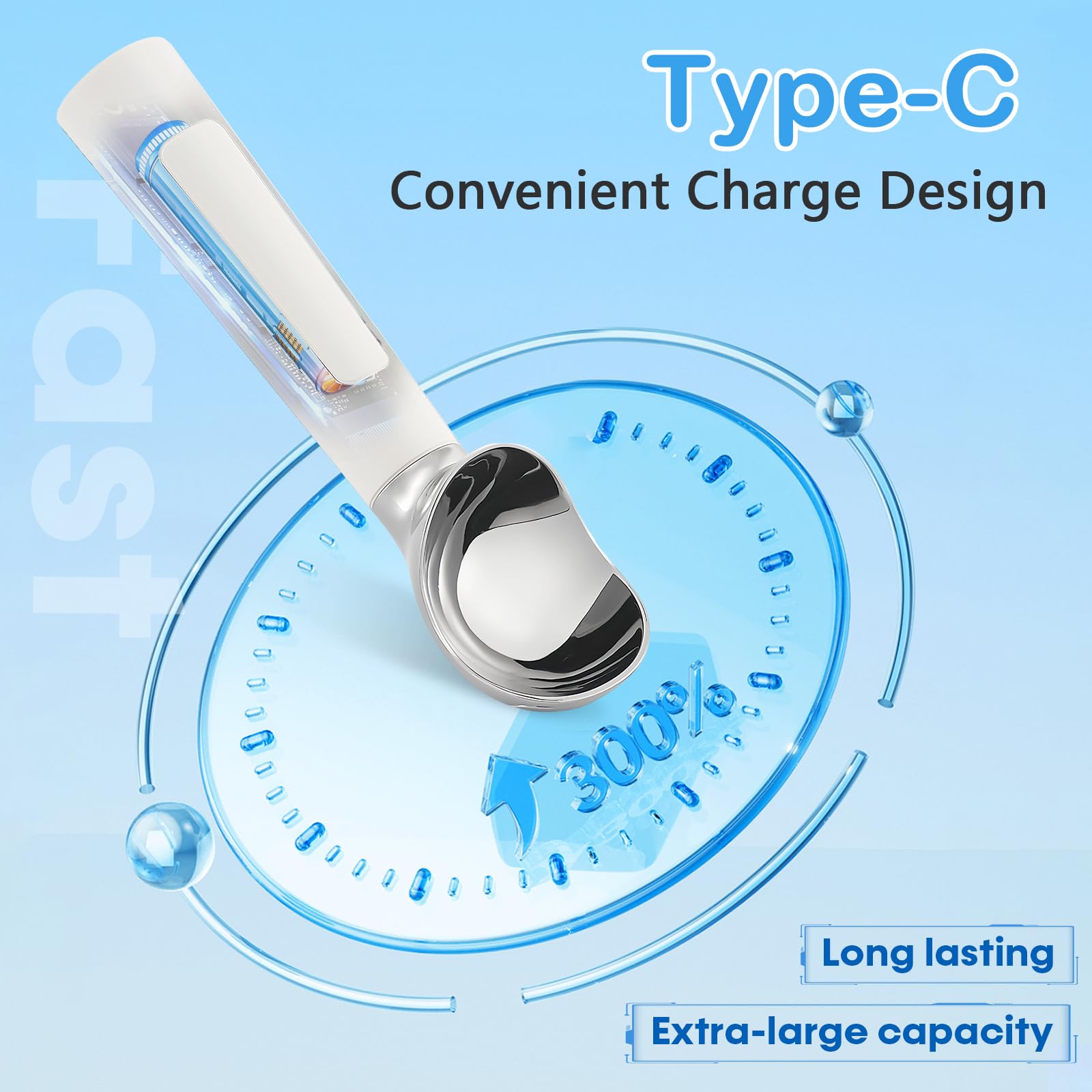 Cuchara Huyho USB-C recargable garantiza recargas rápidas para uso continuo.