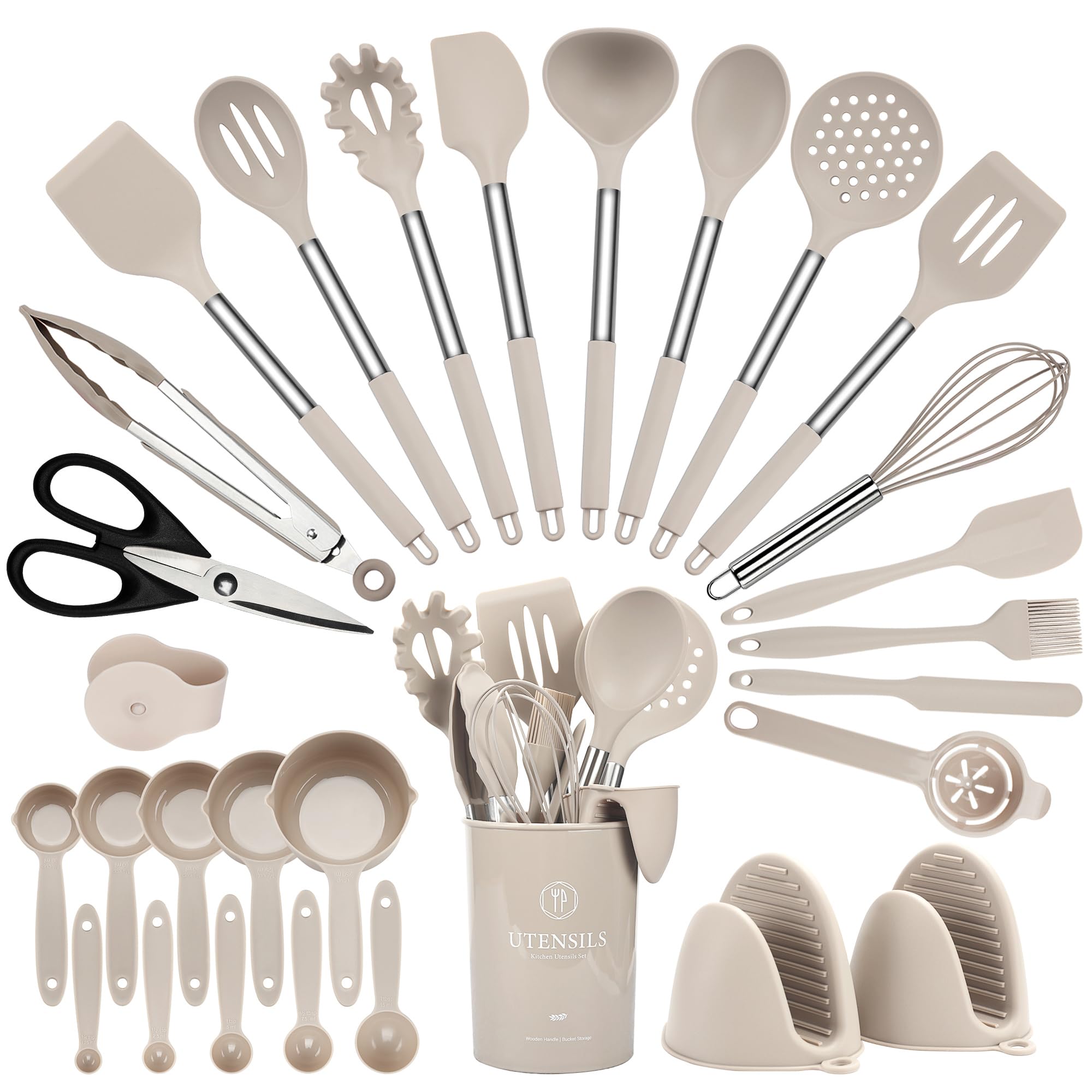 Hvygss conjunto de utensilios de silicona, 28 piezas, mango inoxidable, para proteger sartenes antiadherentes.