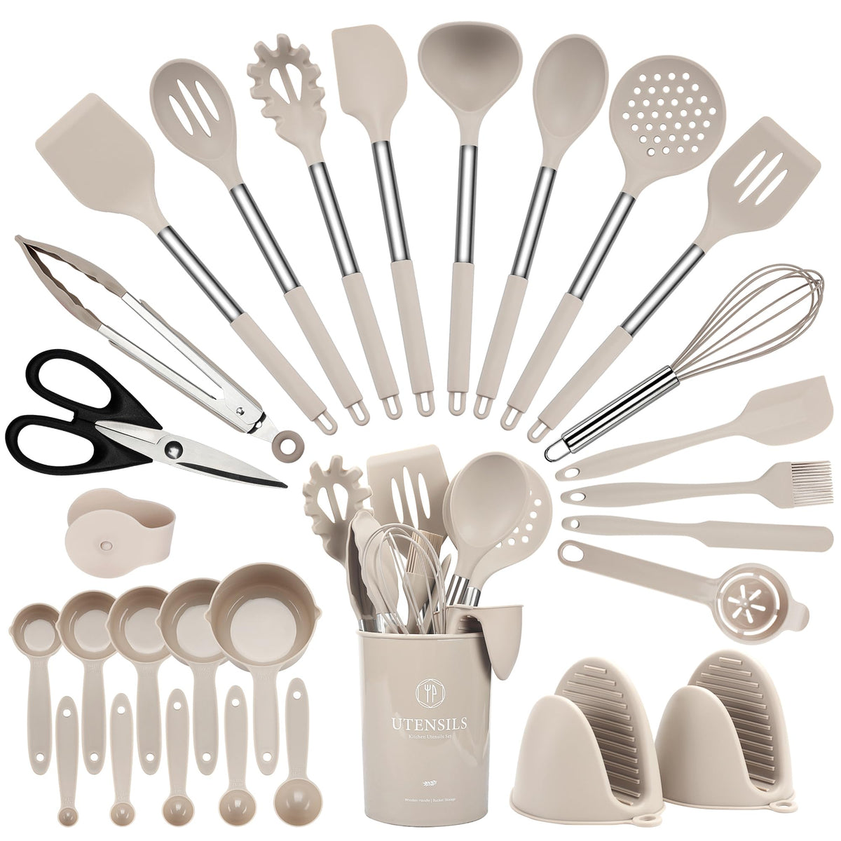 Hvygss conjunto de utensilios de silicona, 28 piezas, mango inoxidable, para proteger sartenes antiadherentes.