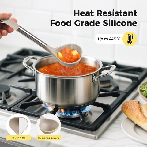 Herramientas de silicona de alto calor para cocinar sin dañar superficies antiadherentes.