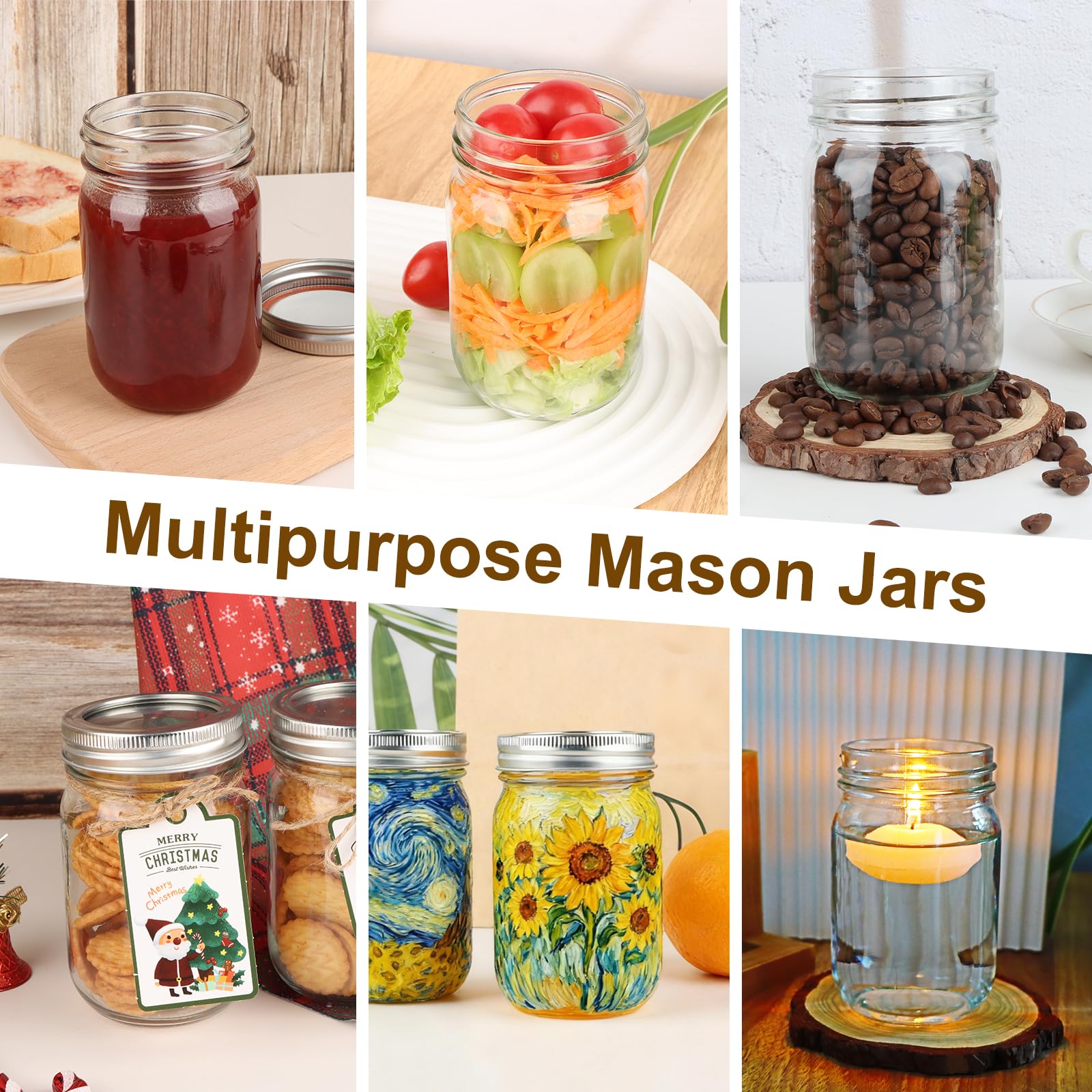 HWASHIN jarras mason 12oz para manualidades, velas y decoraciones personalizadas