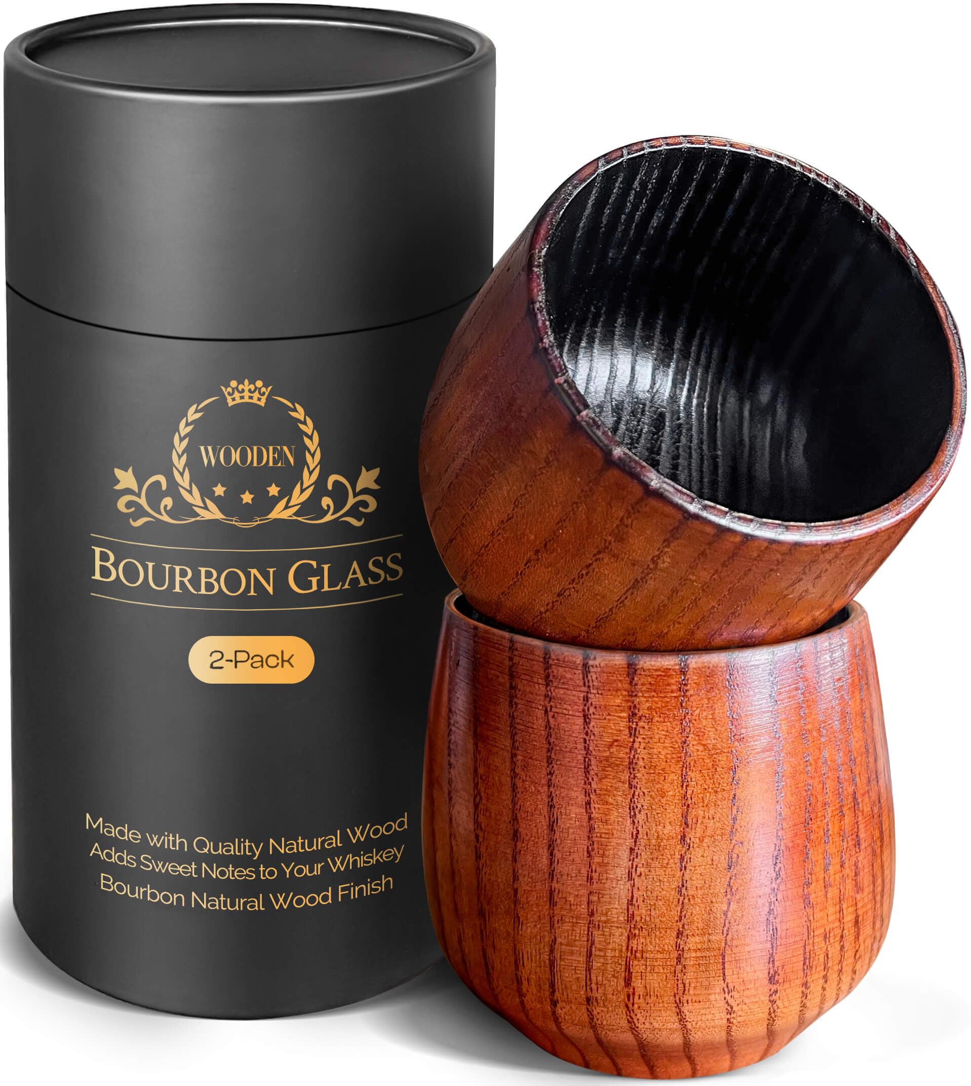 Vaso HWISDMIG de bourbon madera carbonizada, frente, diseño único para degustación elegante