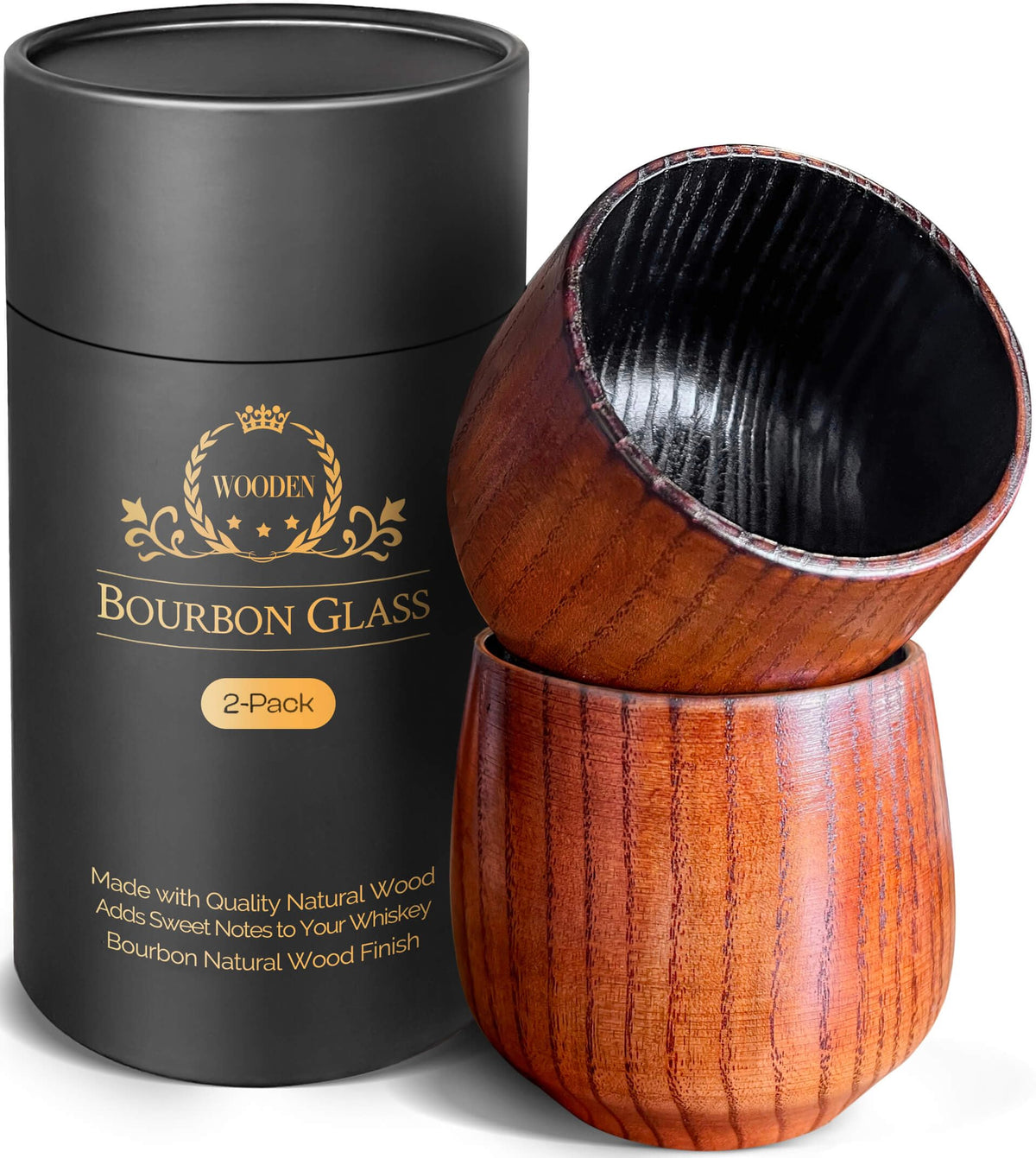 Vaso HWISDMIG de bourbon madera carbonizada, frente, diseño único para degustación elegante