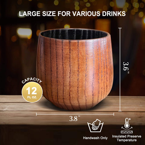 Vaso HWISDMIG de bourbon madera carbonizada, agarre cómodo en la mano para beber