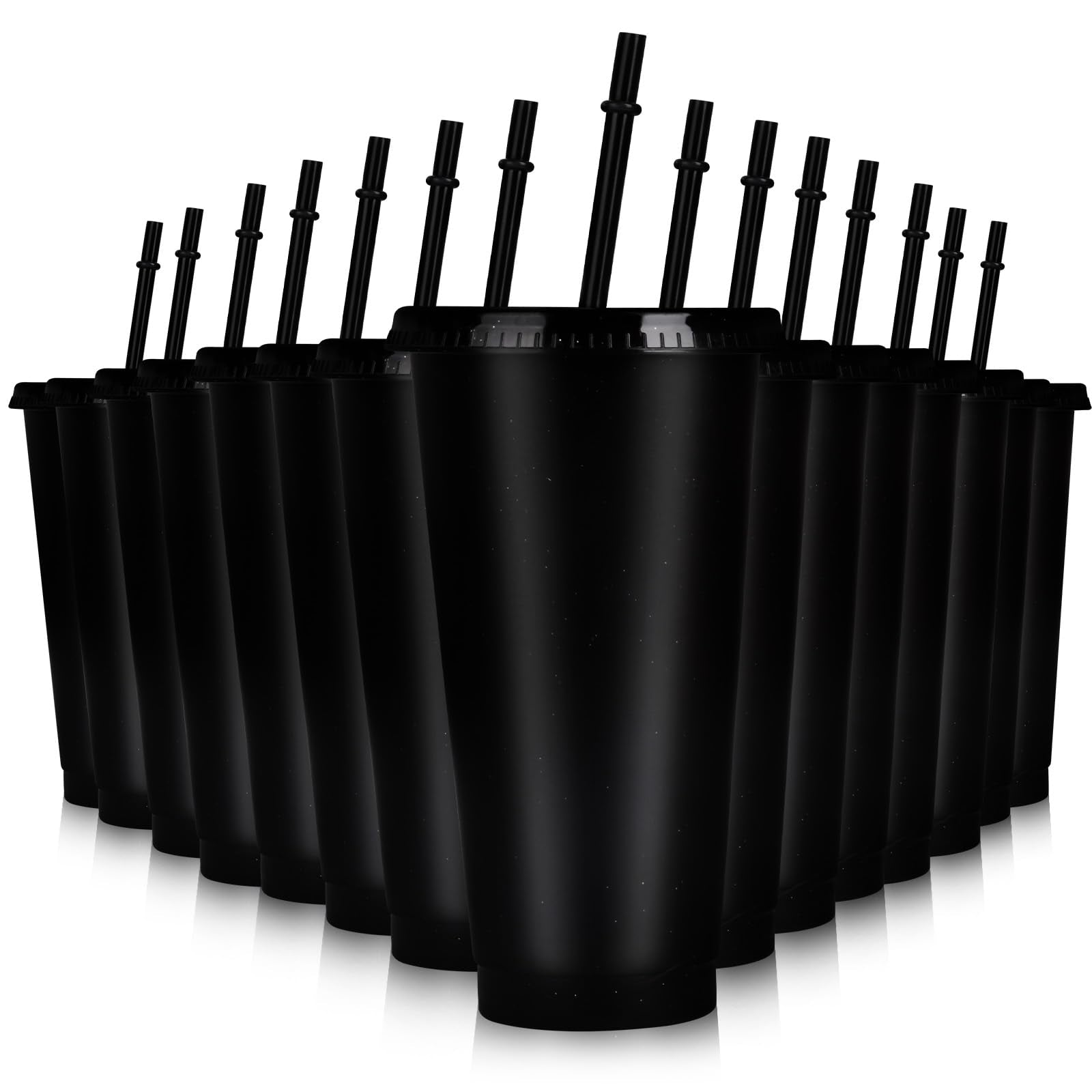 Hxezoc copa reutilizable con tapa y paja 24 onzas negro brillo, ideal para fiestas.