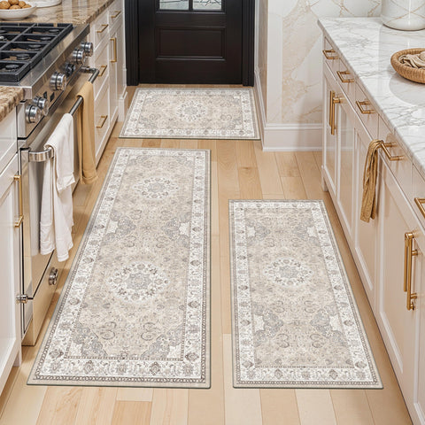 HY HAO YUN LAI alfombras cocina tres piezas beige, protección suave de suelos.