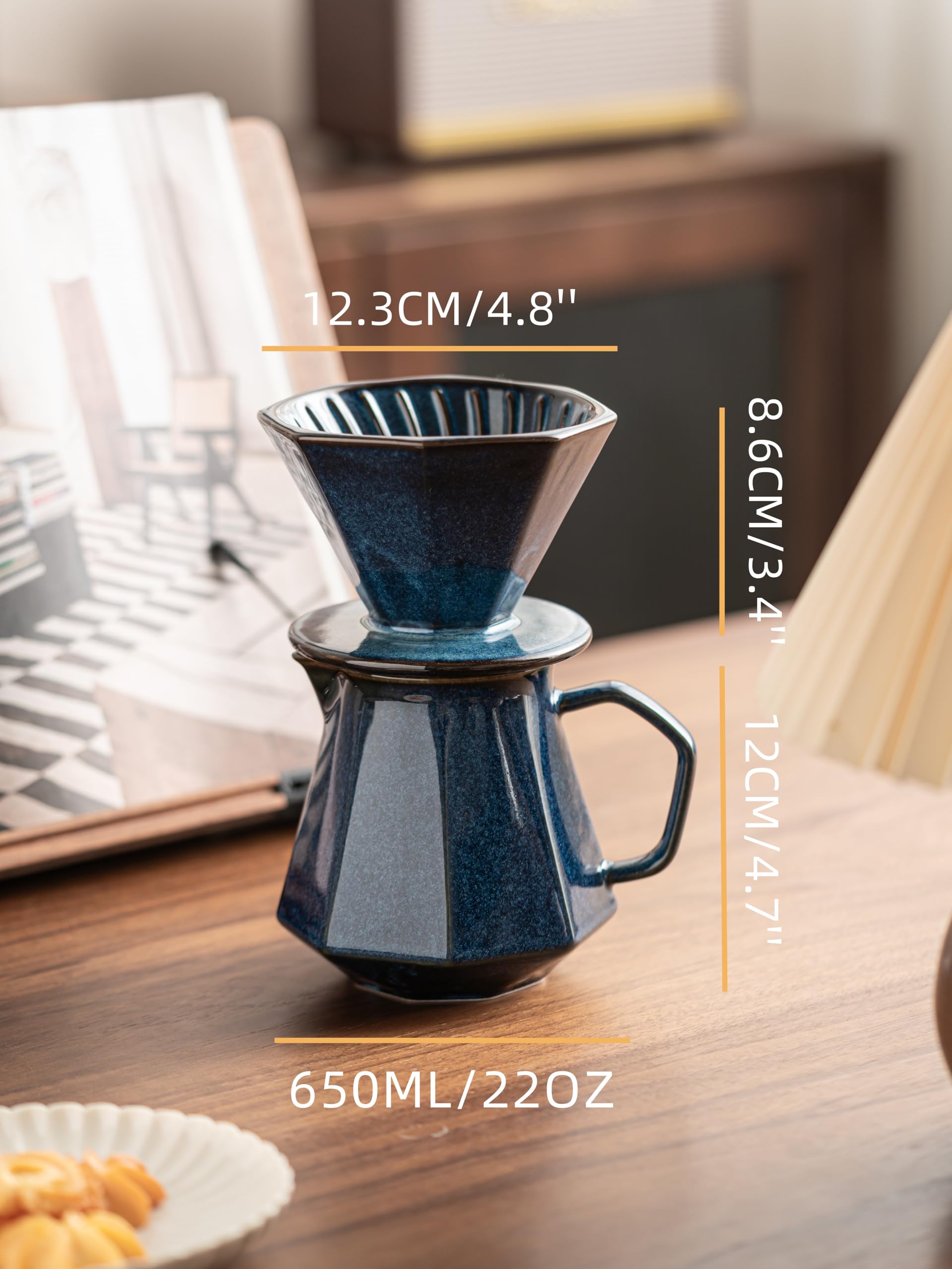 HYAXGM cafetera cerámica con diseño estrella azul, estilo único.