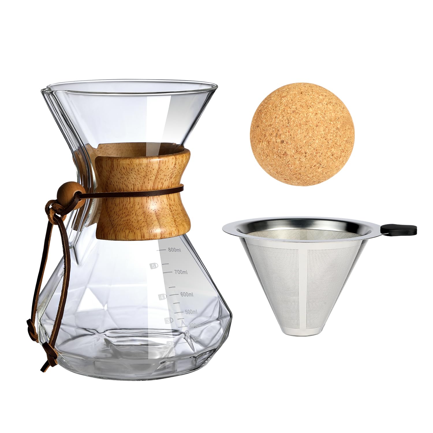 HYAXGM cafetera filtradora vertido con asa de madera para mejor agarre.