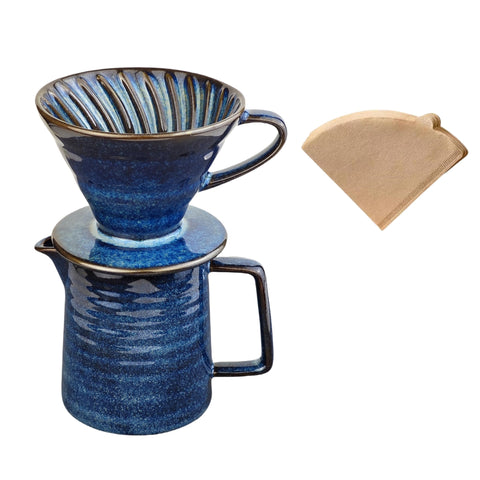 HYAXGM cafetera por-via ceramica estrellada azul, diseño único para café aromático.