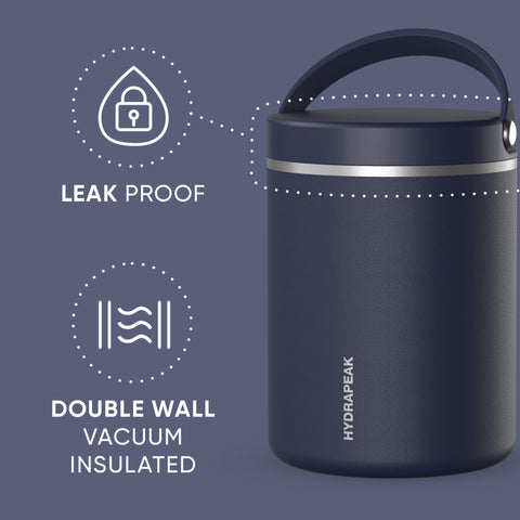 Hydrapeak frasco-alimentos 32oz azul marino, tapa hermética evita fugas durante el día.