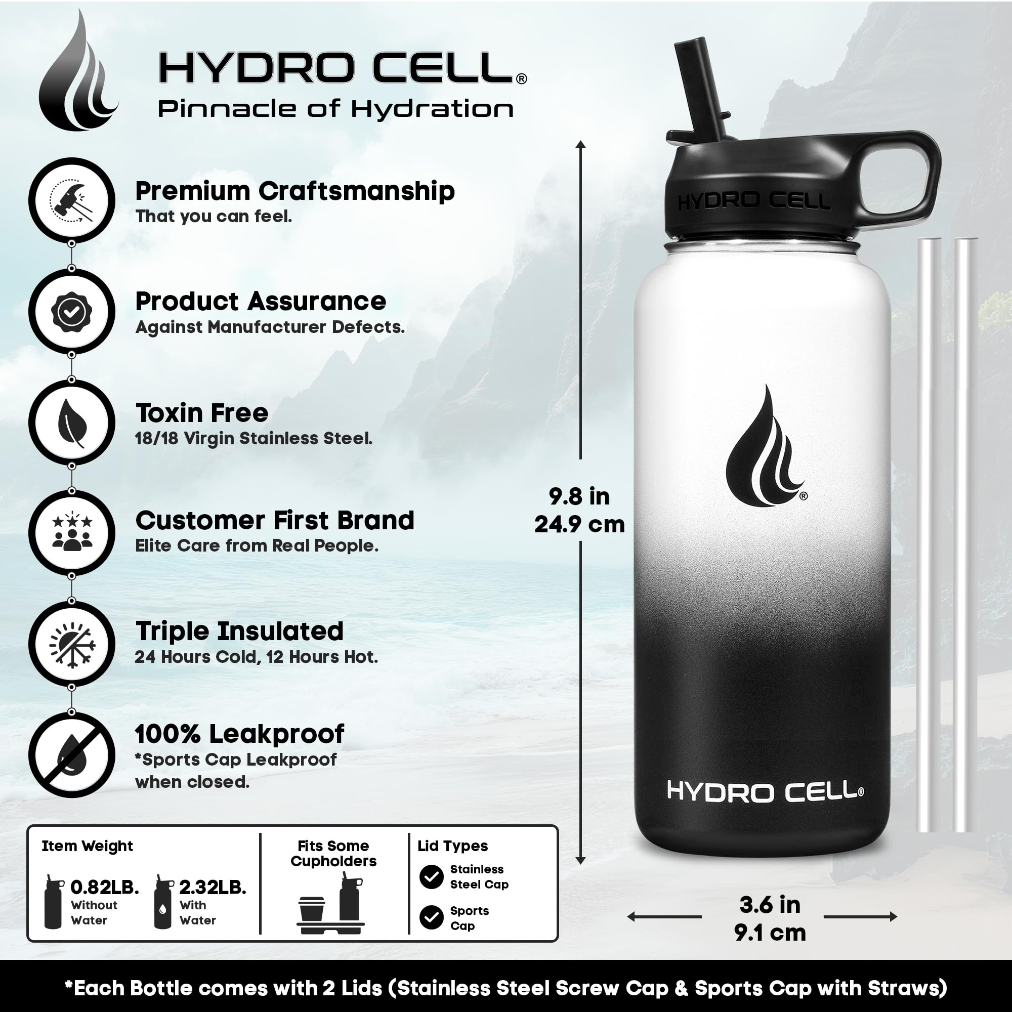 HYDRO CELL: tapa rosca segura evita derrames durante entrenamientos.