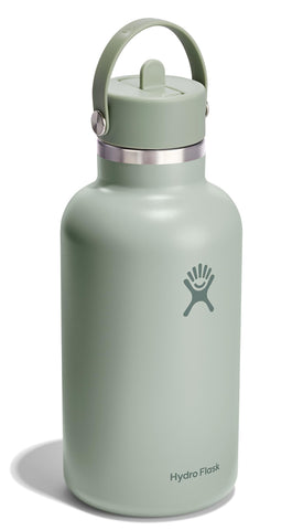 Hydro Flask 64oz agave, en mano, portátil para entrenamientos.