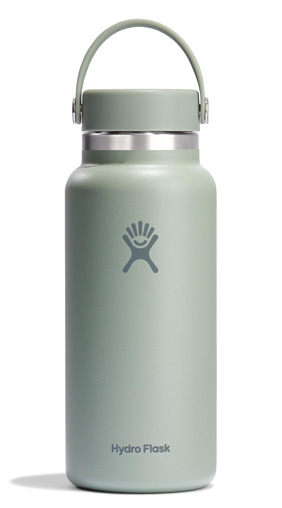 Botella Hydro Flask de 32 onzas, boca ancha, color Verde Agave, ideal para recargas rápidas.