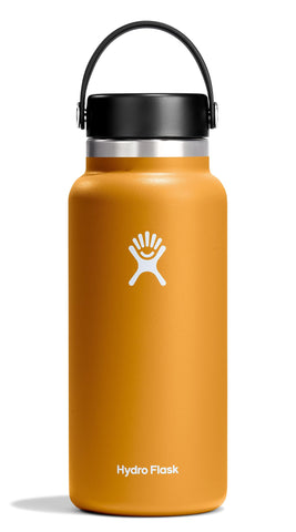 La Hydro Flask botella boca ancha 32 oz Fossil Marrón, ideal para bebidas frías todo el día.