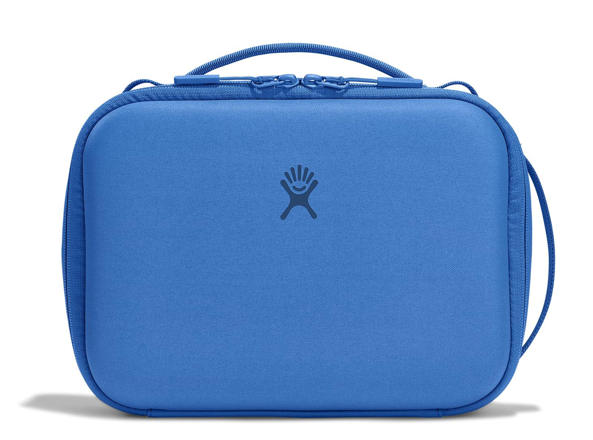 Hydro Flask Carry Out Lunch Box exterior azul cascade y duradero para transporte diario.