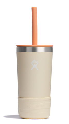 Hydro Flask Niños 12 oz con tapa y pajilla, crema de coco, ideal para escuela.