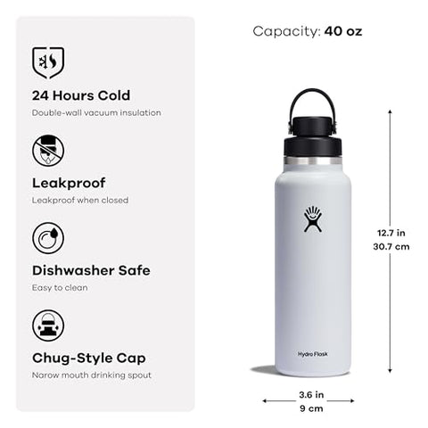 Hydro Flask con tapa Chug, cierre a prueba de derrames para llevar sin preocupaciones.