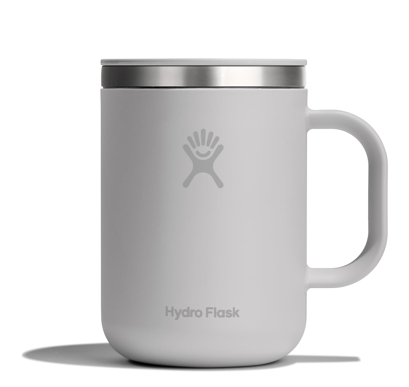 Hydro Flask frente de taza de 24 onzas gris abedul, ideal para uso diario y temperatura estable.