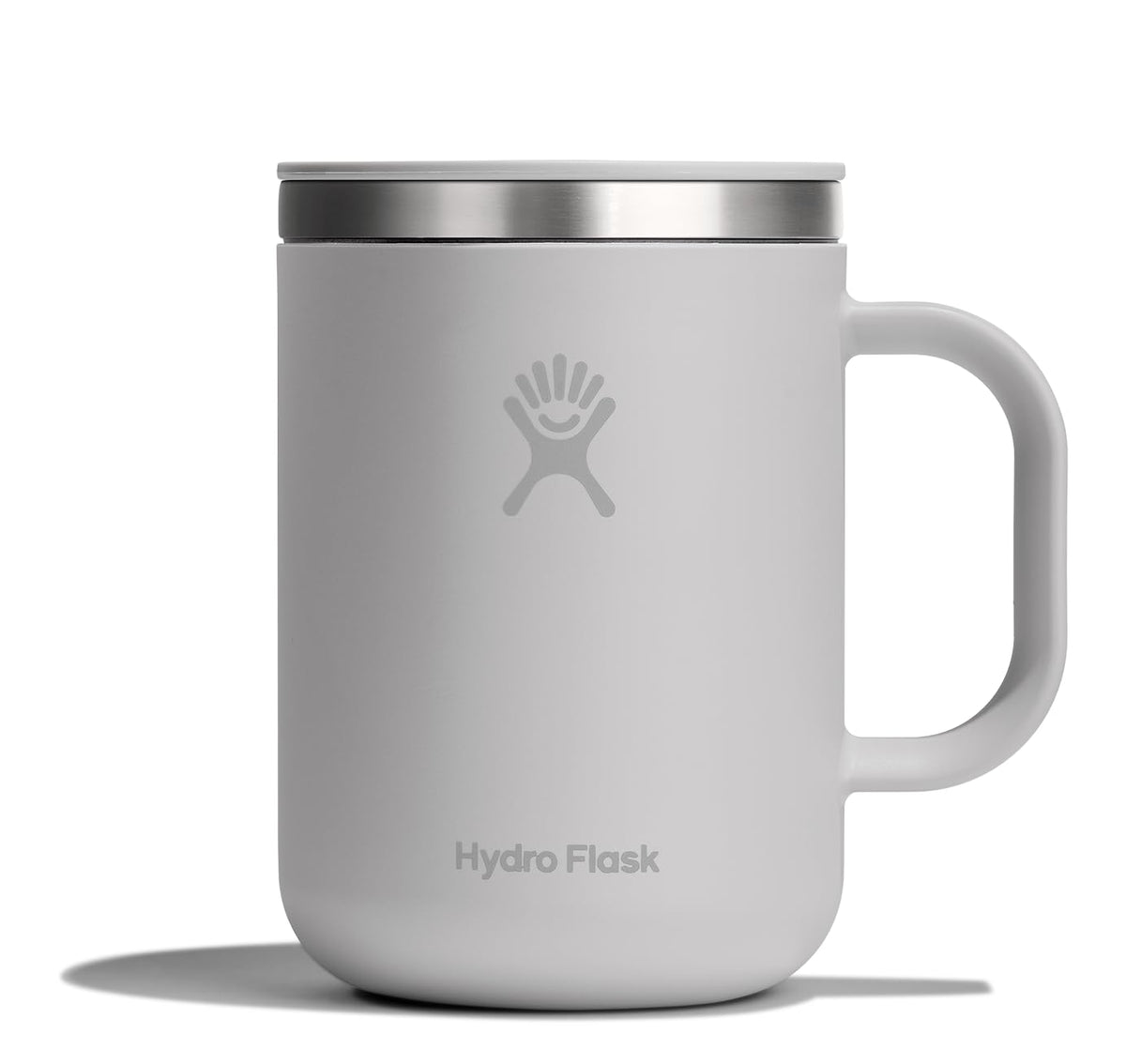 Hydro Flask frente de taza de 24 onzas gris abedul, ideal para uso diario y temperatura estable.