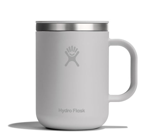 Hydro Flask frente de taza de 24 onzas gris abedul, ideal para uso diario y temperatura estable.
