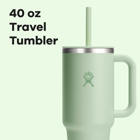 Hydro Flask Travel Tumbler 40 oz con tapa y pajilla para beber cómodo.