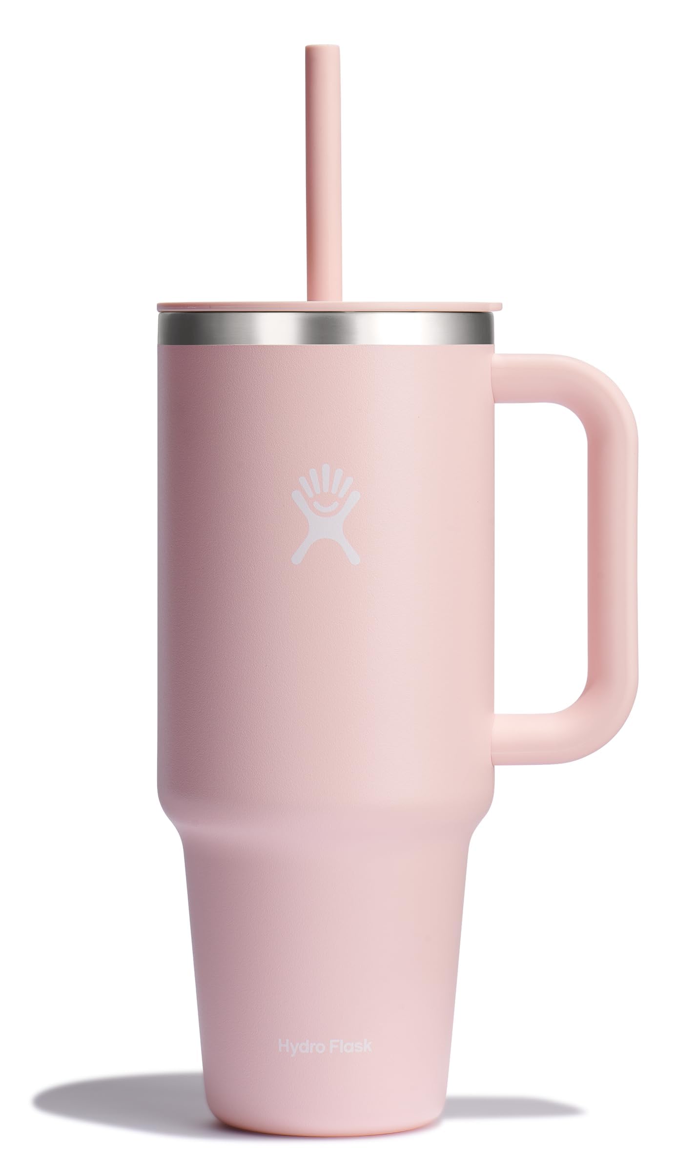 Hydro Flask Travel Tumbler 40oz con mano ergonómica en trillium, ideal para uso diario.