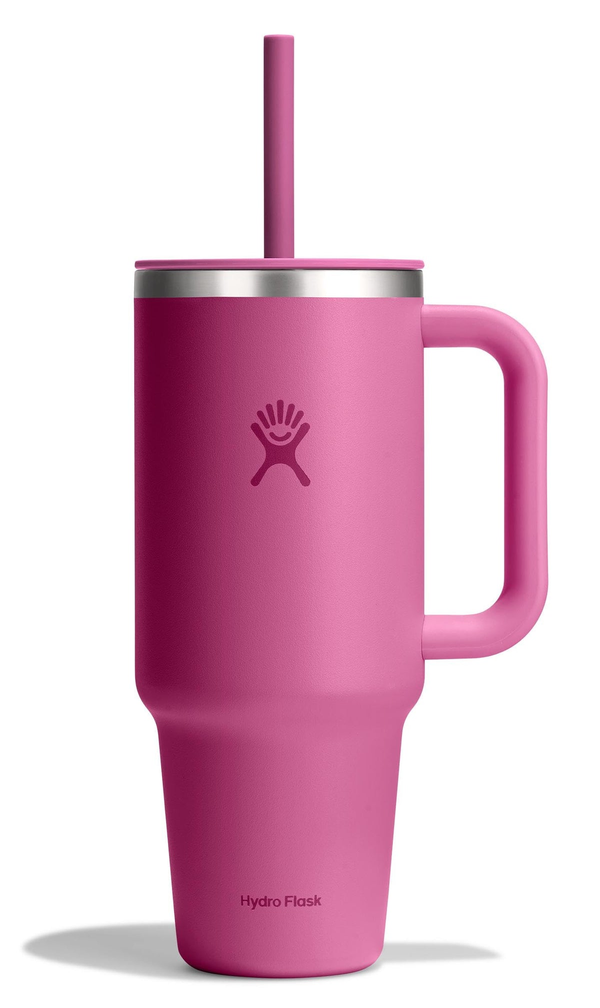 Hydro Flask Travel Tumbler 40oz en lateral con color rosa arrecife para hidratación diaria.