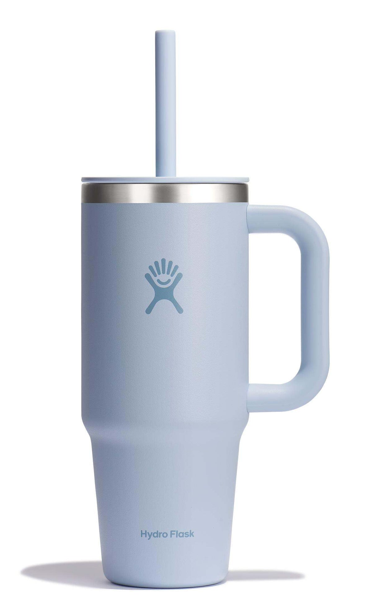 Vaso de viaje Hydro Flask con asa y tapa para transporte cómodo.