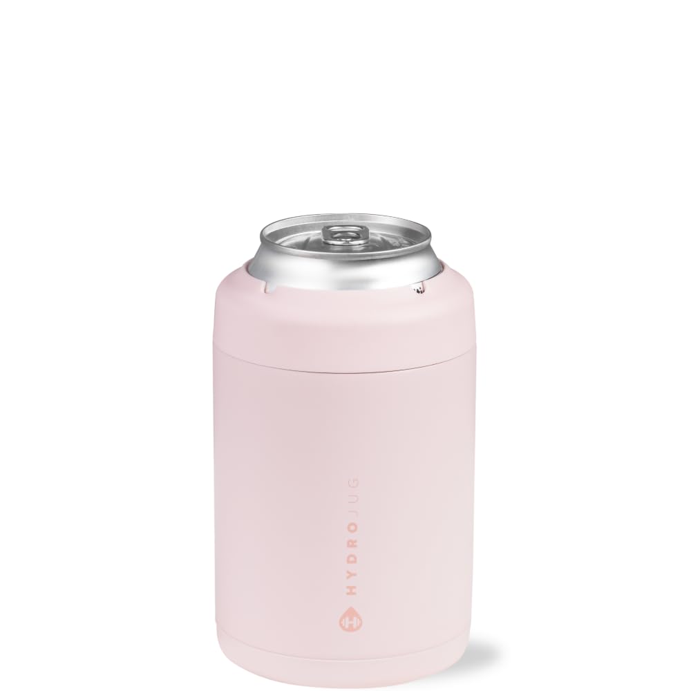 HydroJug Enfriador de latas 12 onzas rosa arena mantiene la bebida fría y la mano seca.