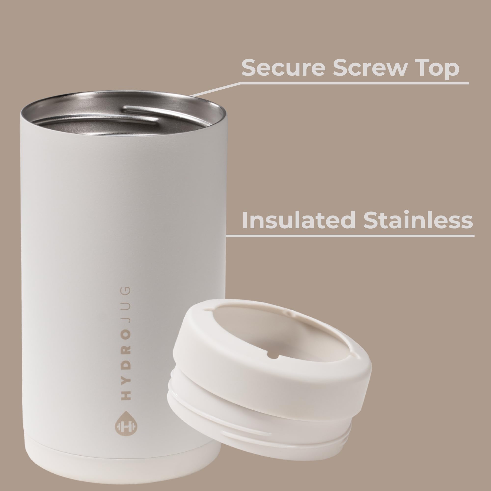 HydroJug Tapa rosca segura para evitar derrames durante viajes.