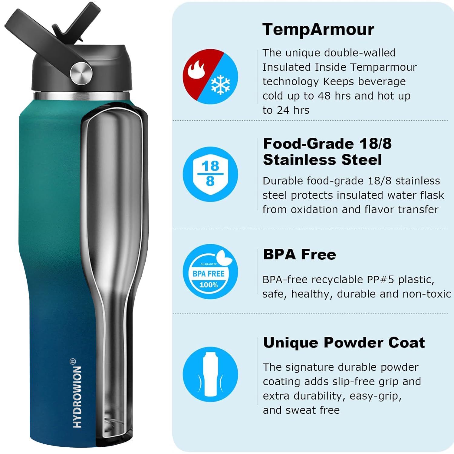 HYDROWION botella de acero inoxidable con aislamiento doble manteniendo temperatura