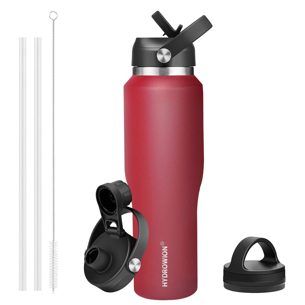 HYDROWION botella de acero inoxidable frente, diseño duradero para uso diario y deporte.