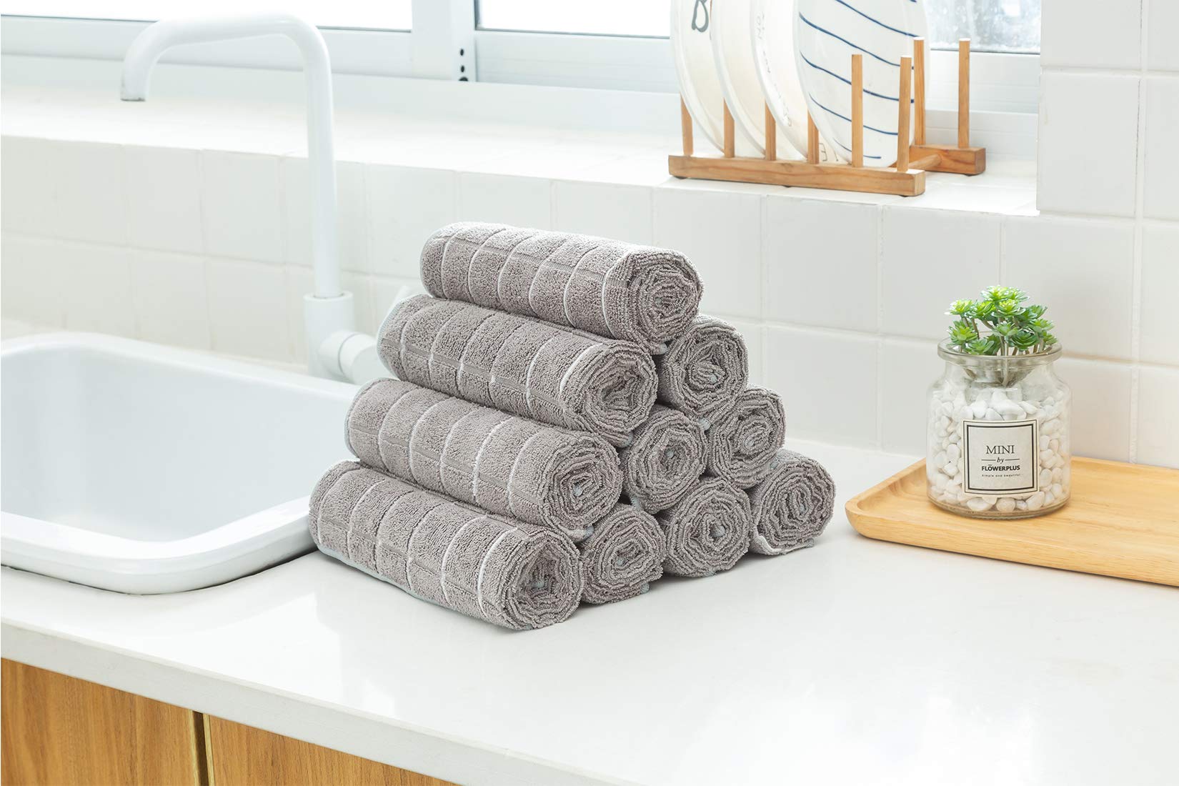 HYER KITCHEN, toallas microfibra gris lattice, aptas para secar cristalería y utensilios