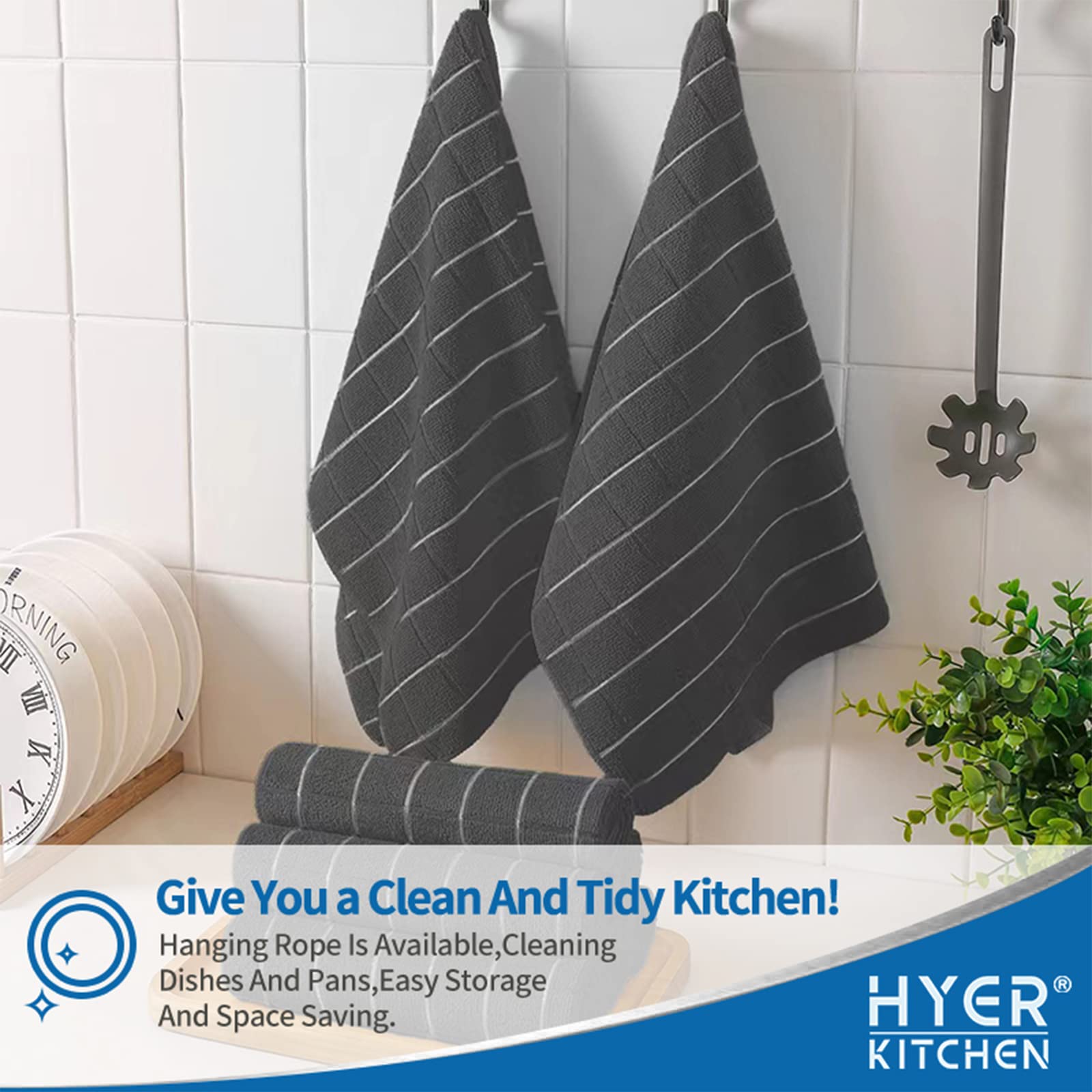 HYER KITCHEN toallas microfibra aptas para lavado repetido, conservación de forma y color negro