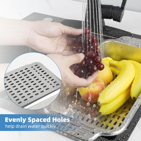 Colador Hygie Rinse con asas para sostener y escurrir fácilmente.