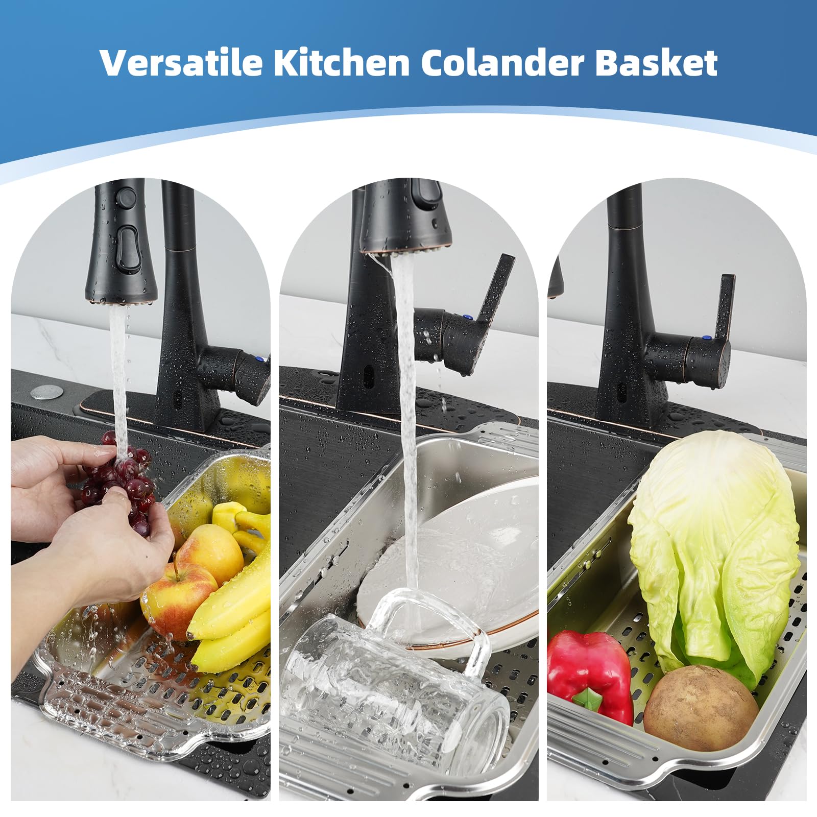 Filtro cuadrado de acero Hygie Rinse, ideal para escurrir alimentos.