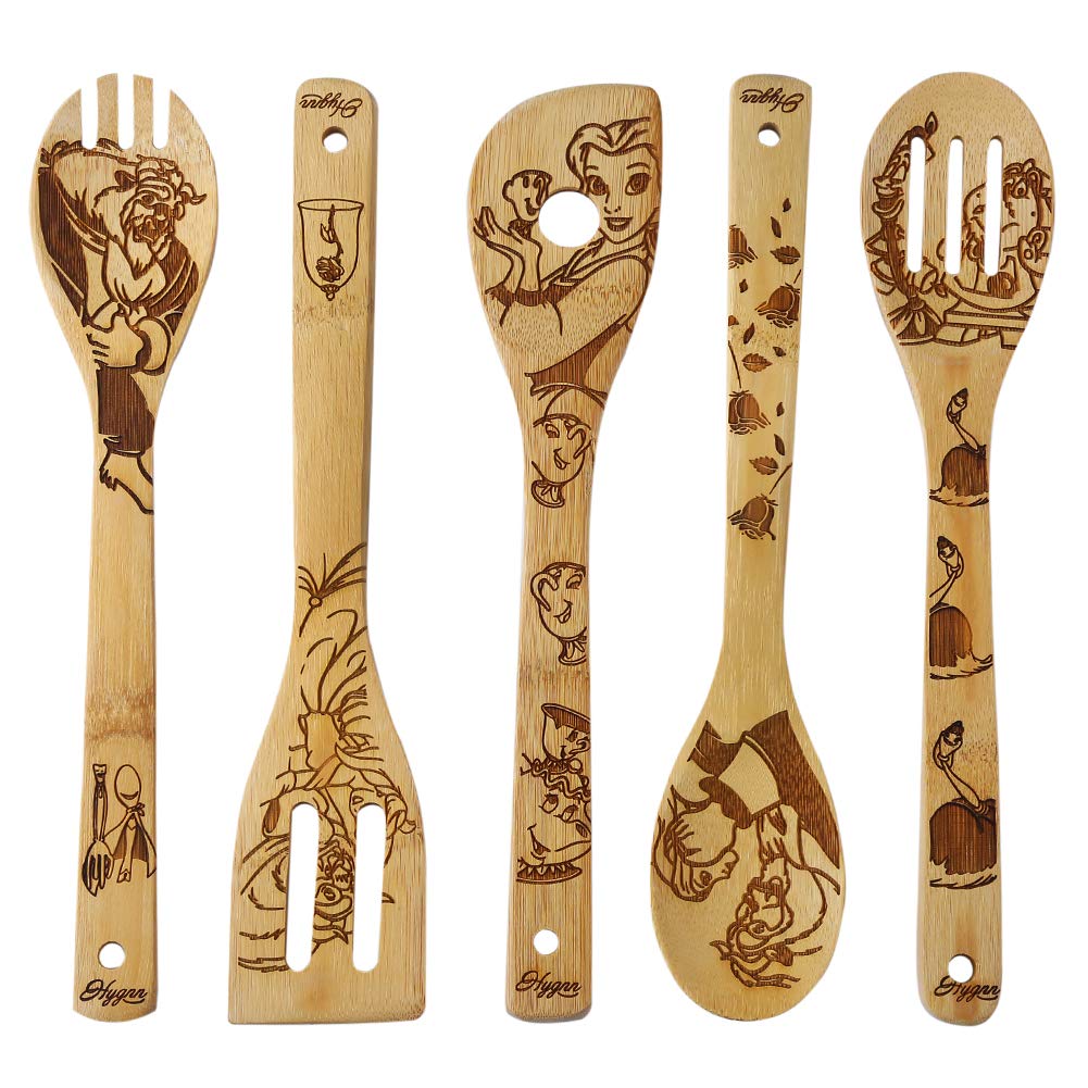 HYGNN cucharas de madera quemada para cocinar con estilo y durabilidad