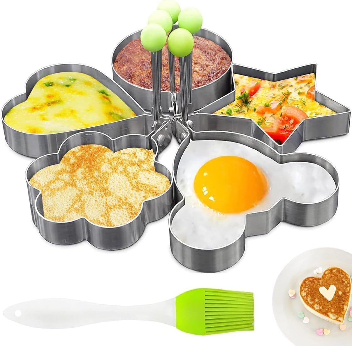 HYQO moldes para panqueques corazón, ideal para desayunos festivos.