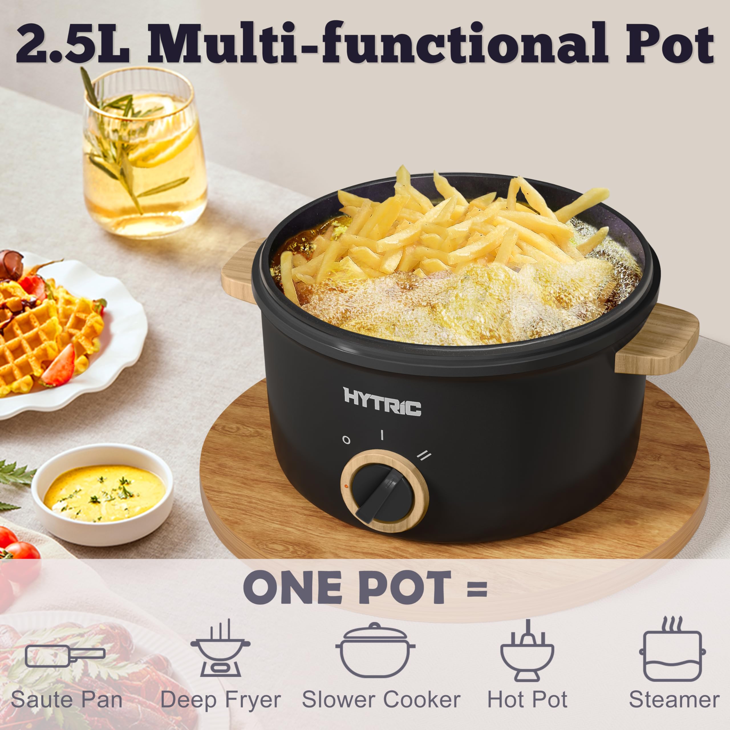 Hytric Olla eléctrica 2,5 L con cable desmontable para transporte cómodo.