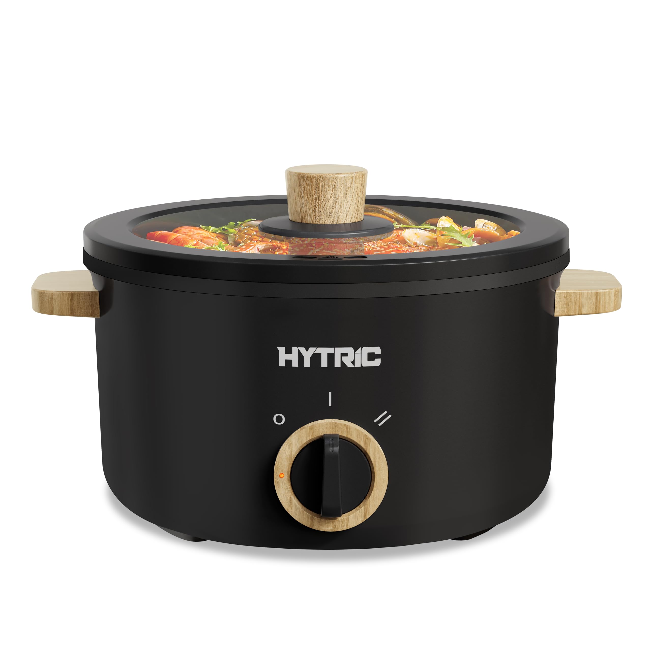 Olla Hytric eléctrica portátil 2,5 L, vista frontal, ideal para espacios pequeños.