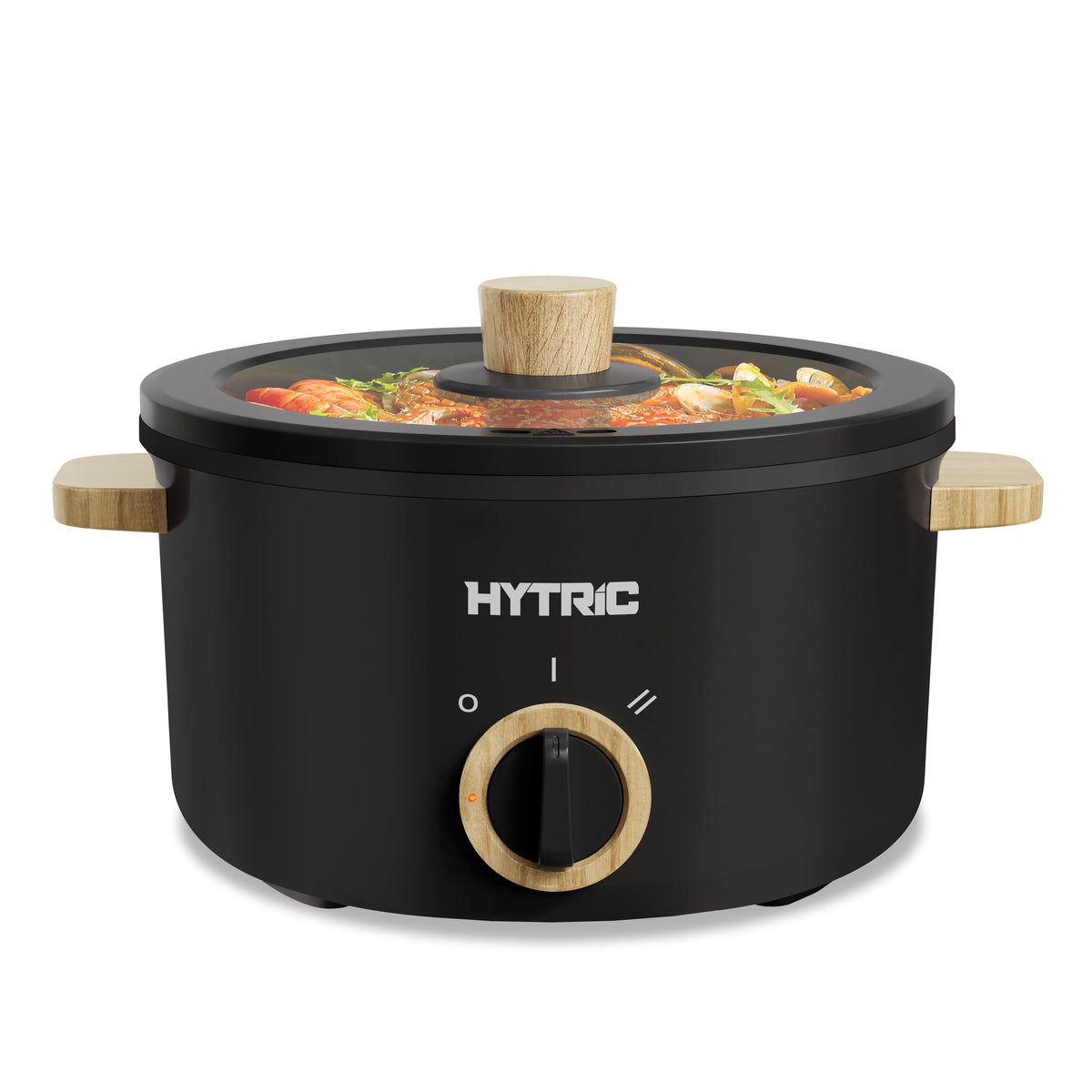 Olla Hytric eléctrica portátil 2,5 L, vista frontal, ideal para espacios pequeños.