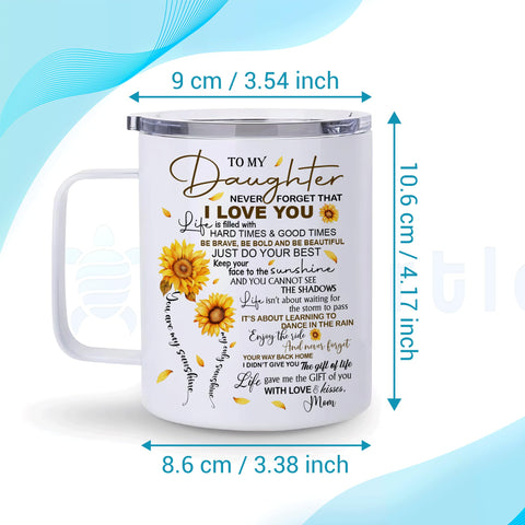 Taza Hyturtle con diseño de girasoles, ideal para regalo sentimental y diario uso.