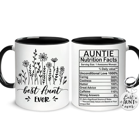 Taza de café de la tía Hyturtle 11oz con llavero, regalo especial.