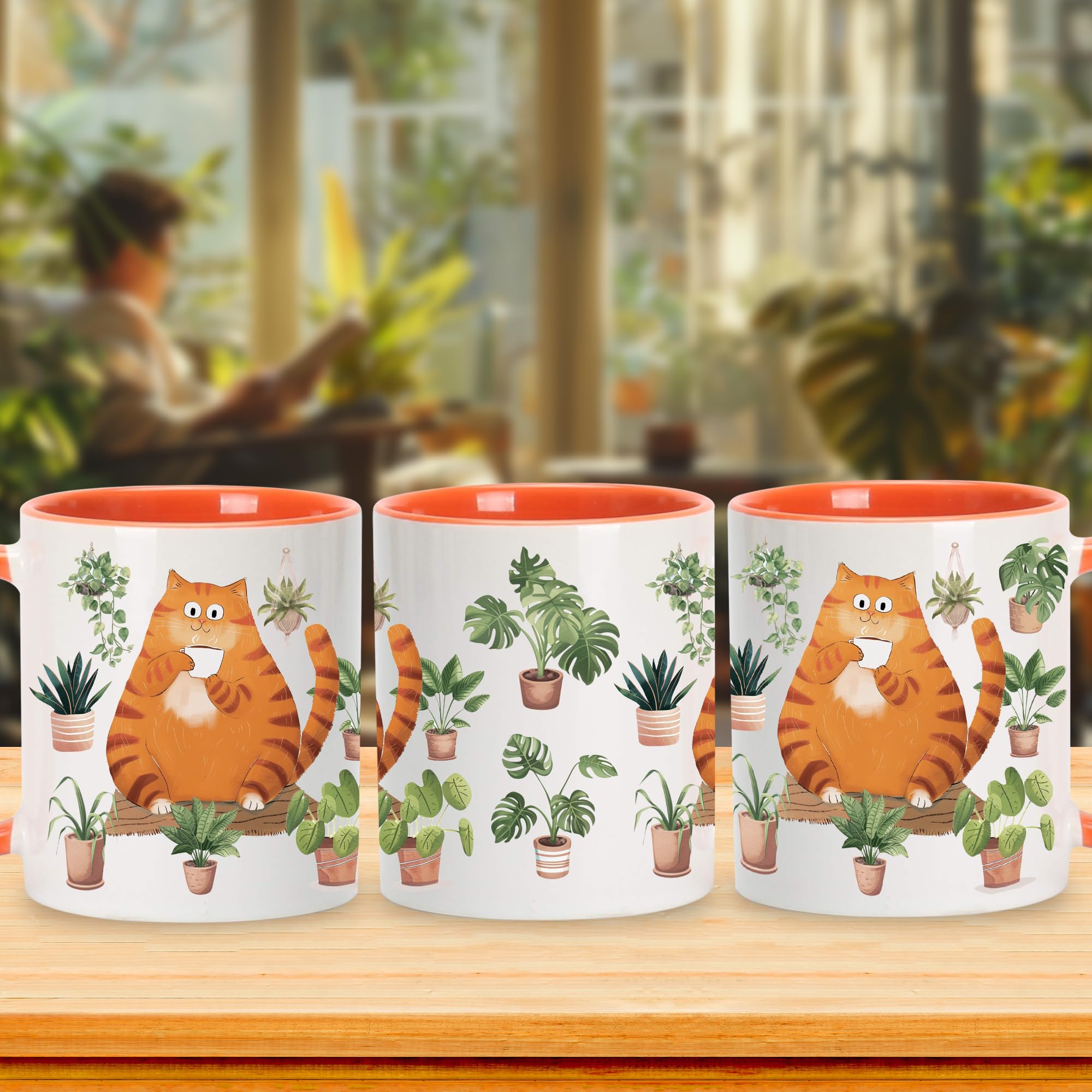 Gato naranja en taza Hyturtle, colección perfecta para amantes de plantas.