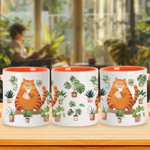Gato naranja en taza Hyturtle, colección perfecta para amantes de plantas.